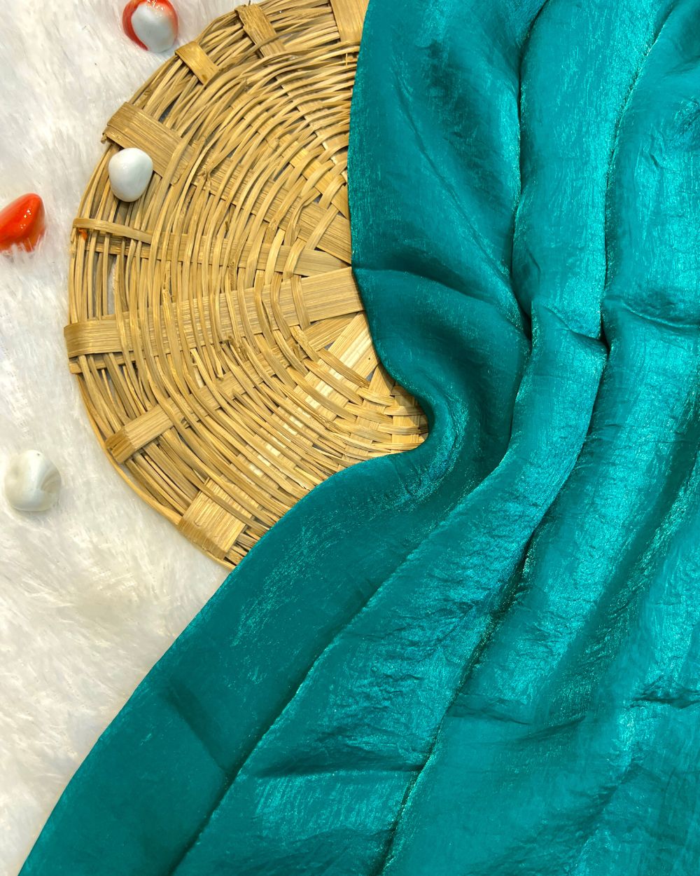 Space Satin Silk Saree Without Blouse Peacock Green Colour 44 Inches Width