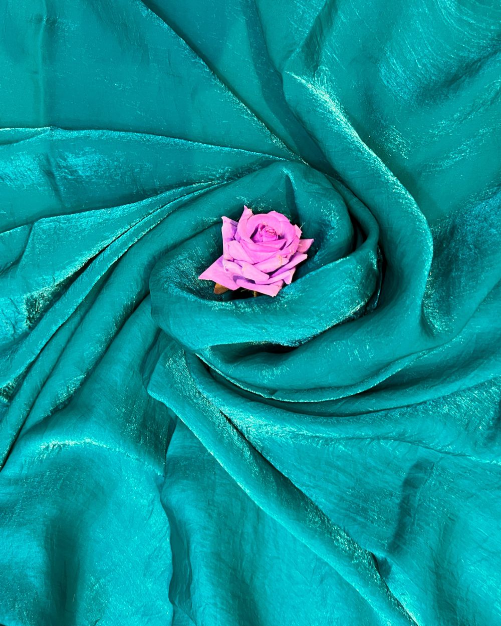 Space Satin Silk Saree Without Blouse Peacock Green Colour 44 Inches Width