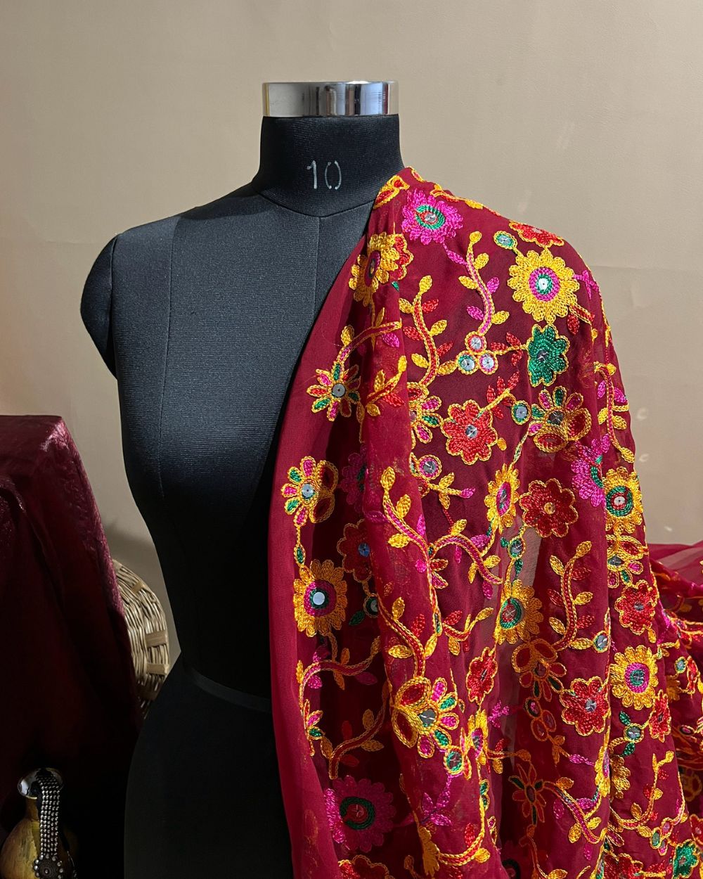 Georgette Gamthi(Rajasthani) Work Maroon (Multicolor) 42 Inches Width