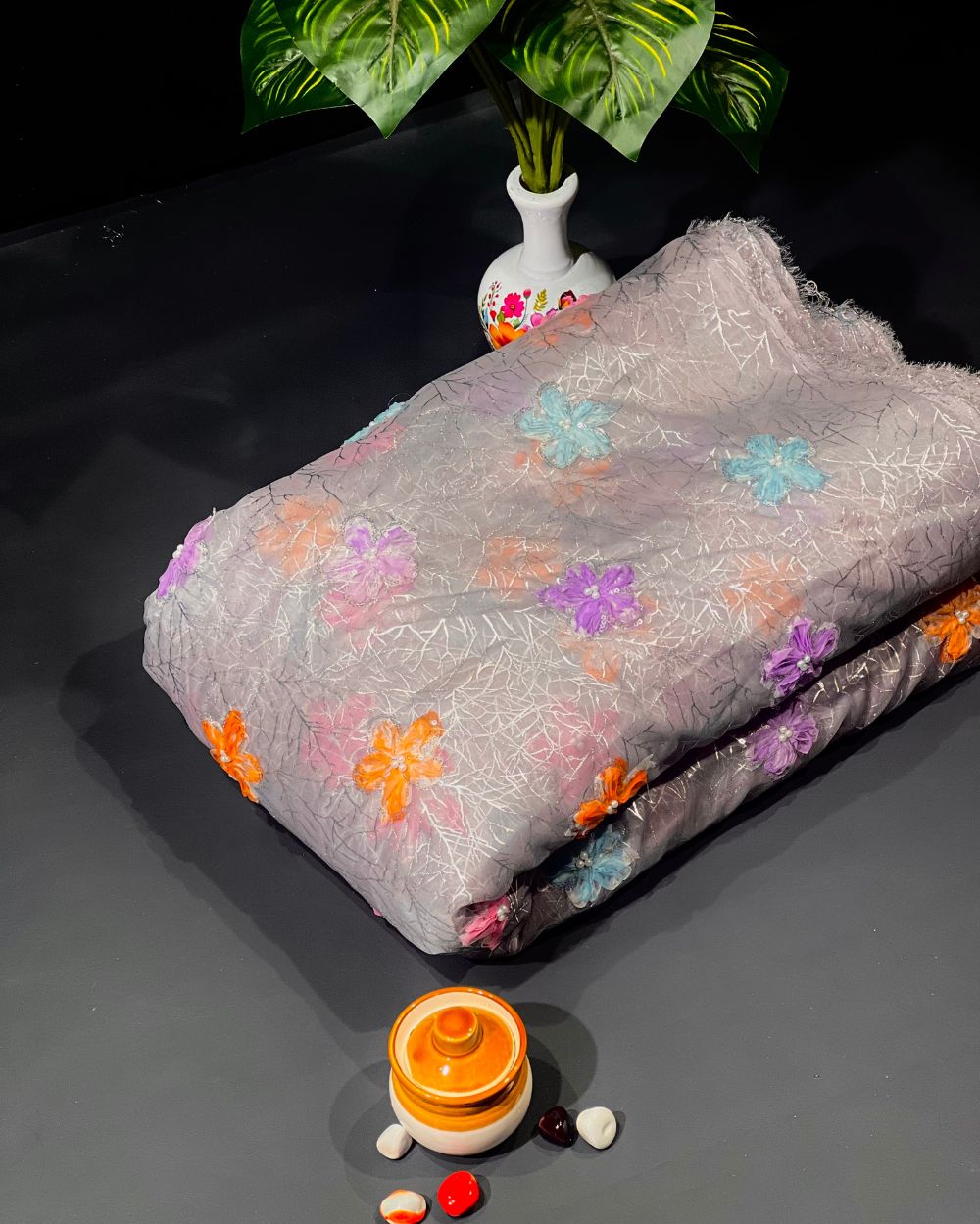 Premium Organza Work with Korean Foil Pastel Lavender Colour 45 Inches Width