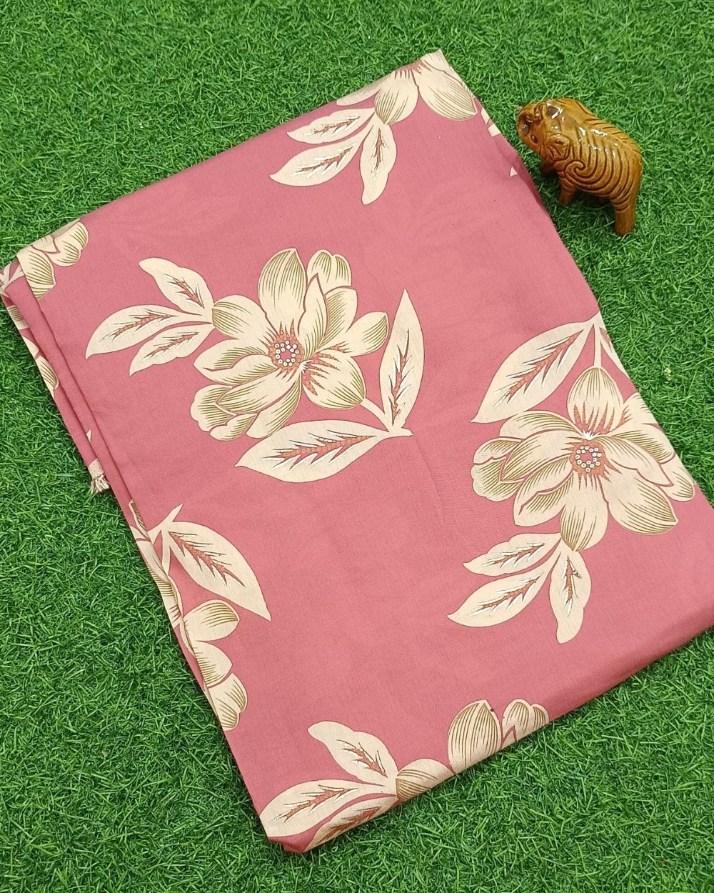 Printed Muslin Unstitched Top (2 mtr) & Bottom (2.45 mtr) Set Peach Pink Colour 42 Inches Width