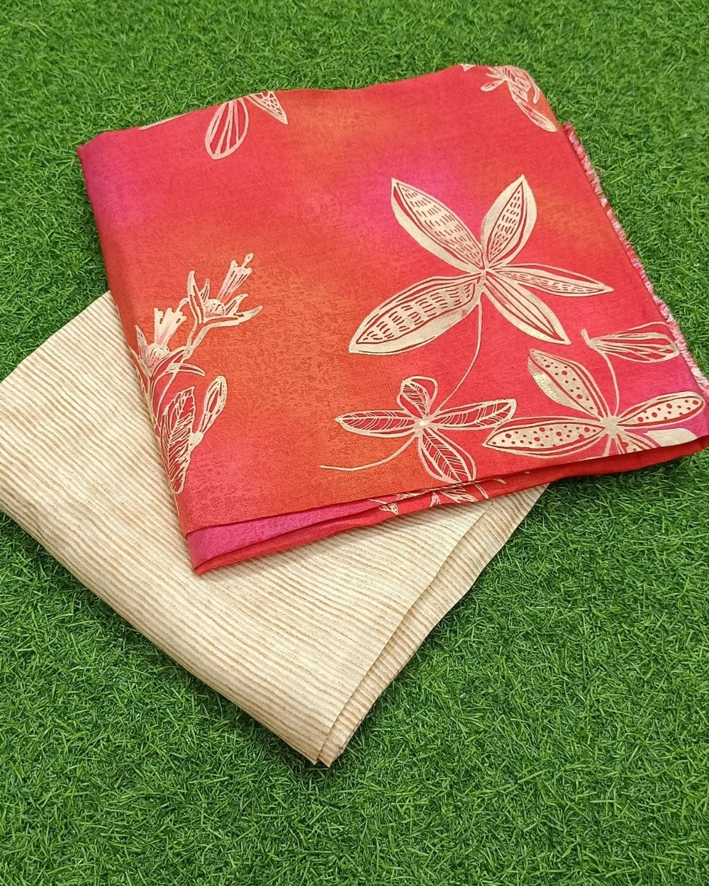 Printed Muslin Unstitched Top (2.60 mtr) & Bottom (2.40 mtr) Set Peach Colour 42 Inches Width