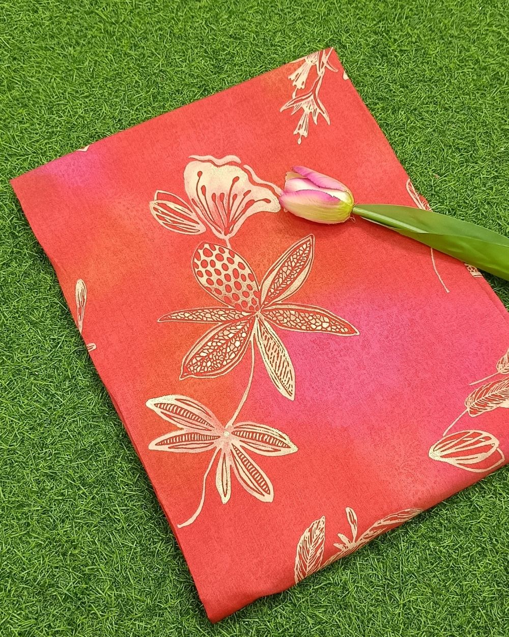 Printed Muslin Unstitched Top (2.60 mtr) & Bottom (2.40 mtr) Set Peach Colour 42 Inches Width