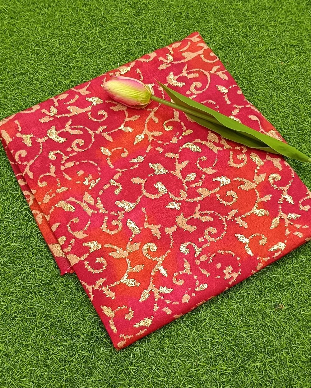 Printed Muslin Unstitched Top (2.75 mtr) & Bottom (2.25 mtr) Set Pink Colour 42 Inches Width