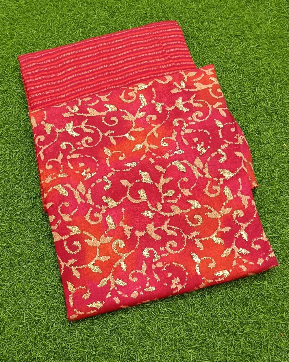 Printed Muslin Unstitched Top (2.75 mtr) & Bottom (2.25 mtr) Set Pink Colour 42 Inches Width