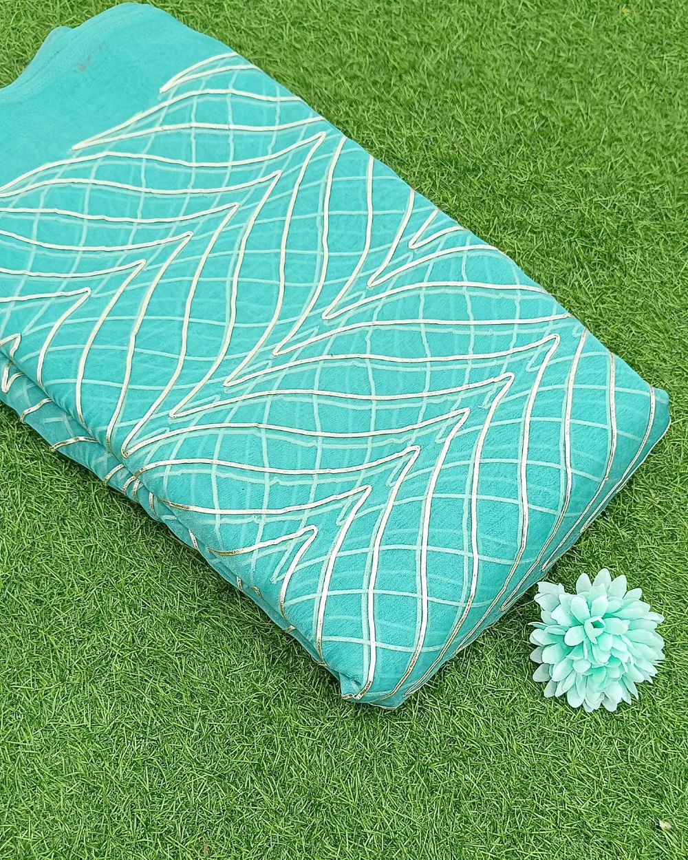 Organza Gotapatti Work Blue Pale Colour 43 Inches Width