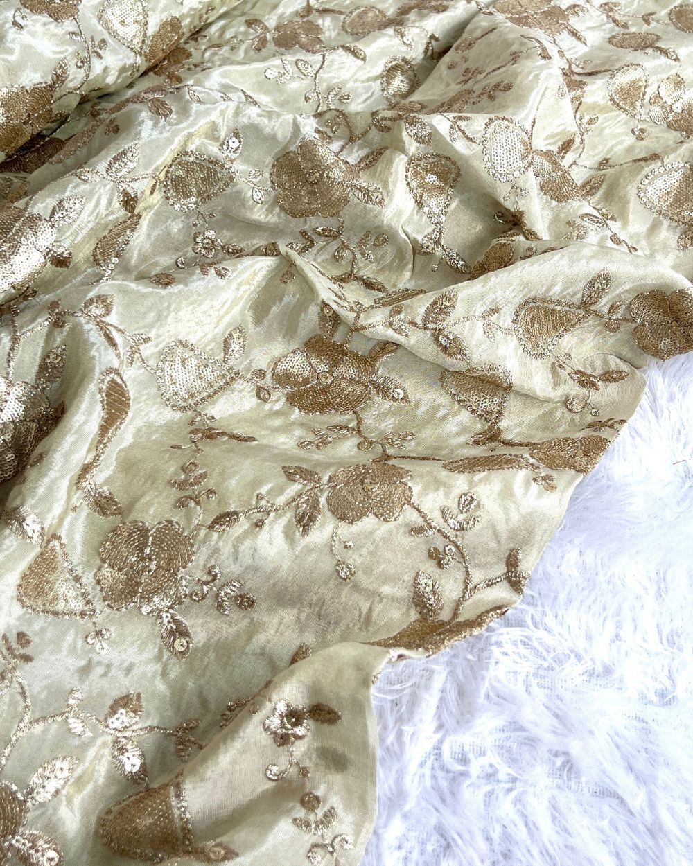 Dyeable Cosmos Work Golden Colour 45 Inches Width