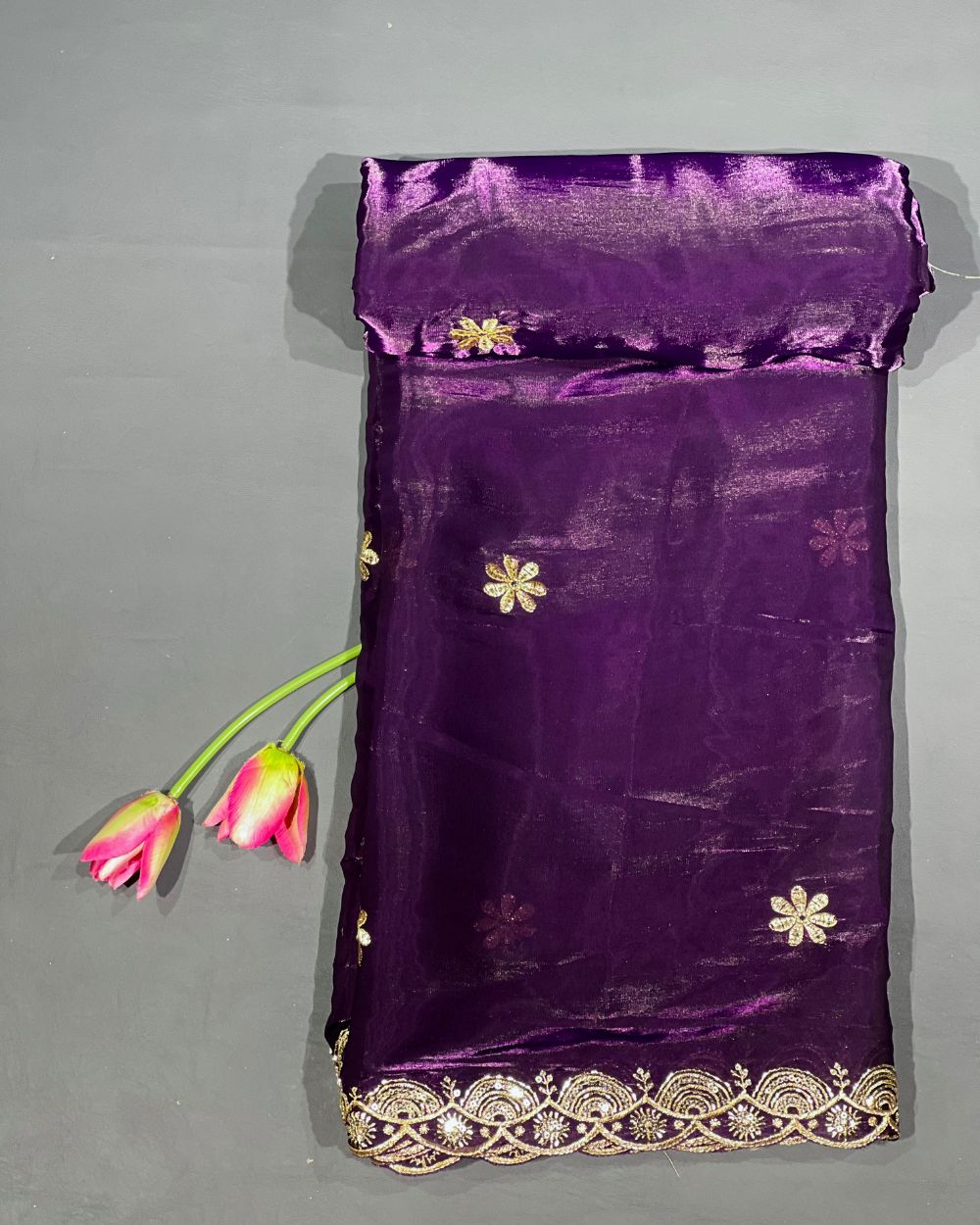 Jimmy Choo Work with both side Border Dupatta Fabric Dark Purple Colour 38 Inches Width