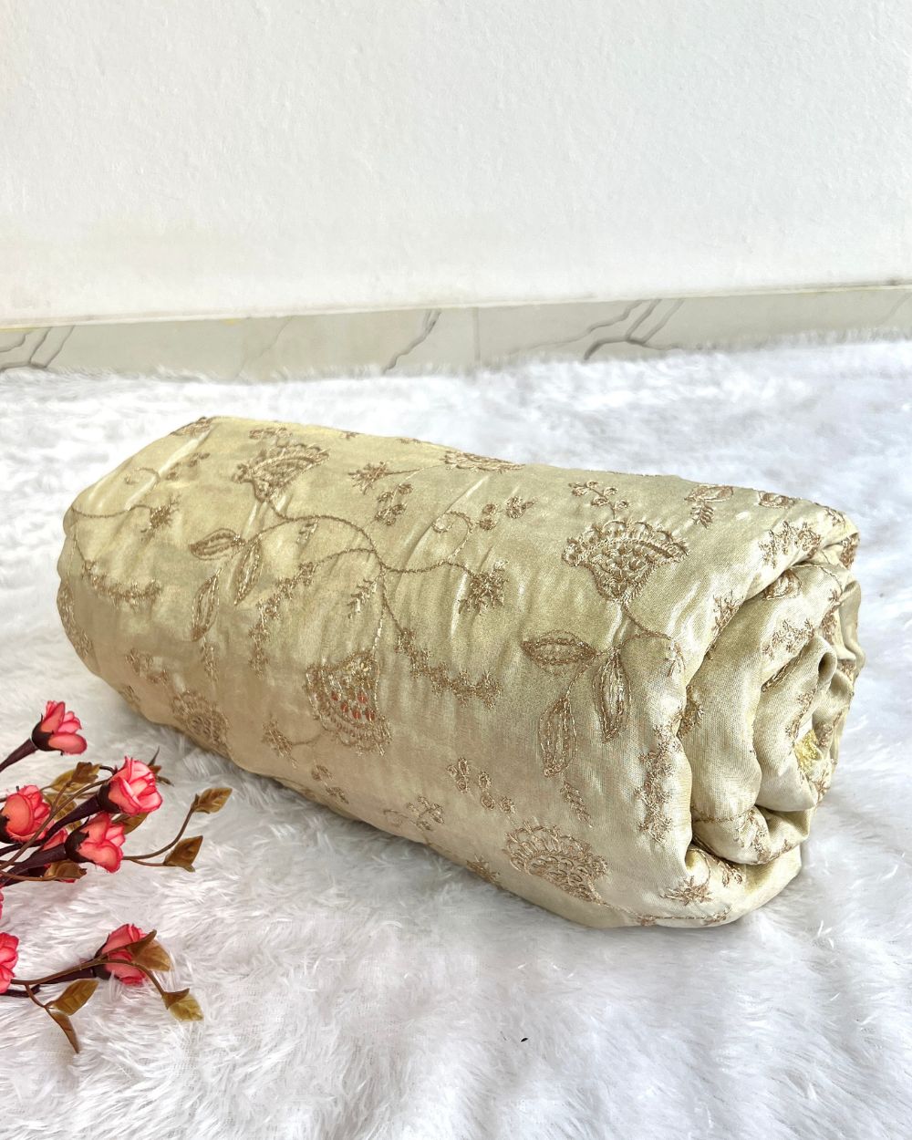 Dyeable Cosmos Work Golden Colour 45 Inches Width