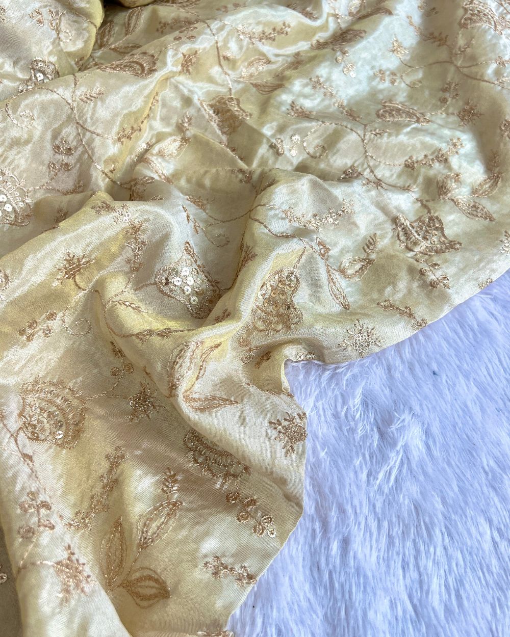 Dyeable Cosmos Work Golden Colour 45 Inches Width