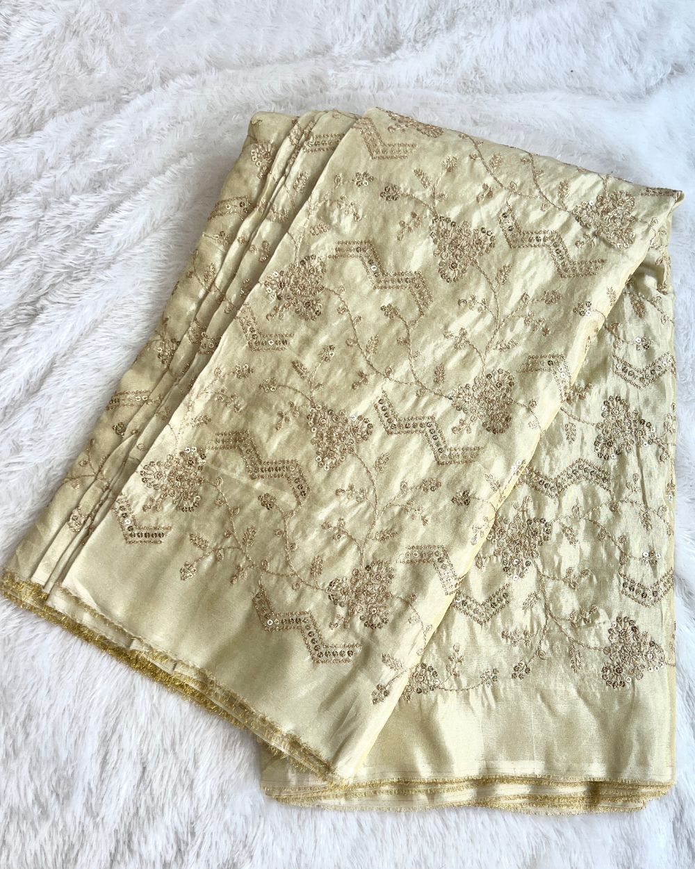 Dyeable Cosmos Work Golden Colour 45 Inches Width