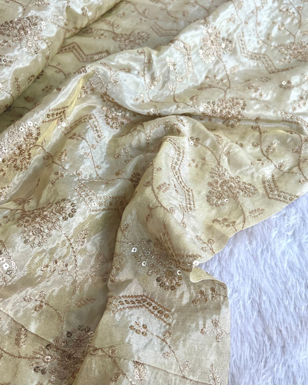 Dyeable Cosmos Work Golden Colour 45 Inches Width