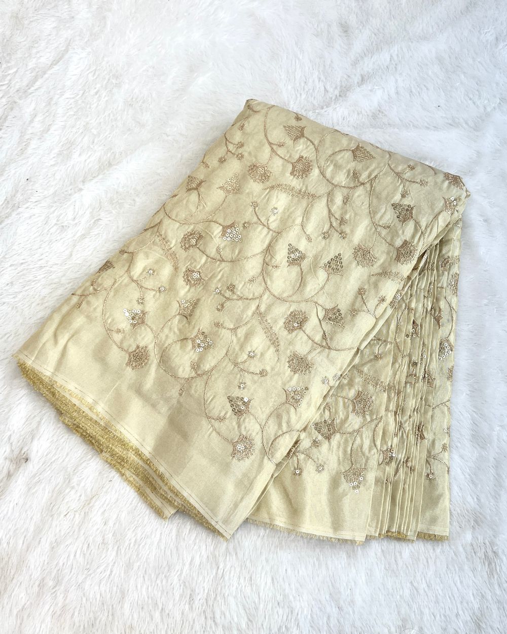 Dyeable Cosmos Work Golden Colour 46 Inches Width
