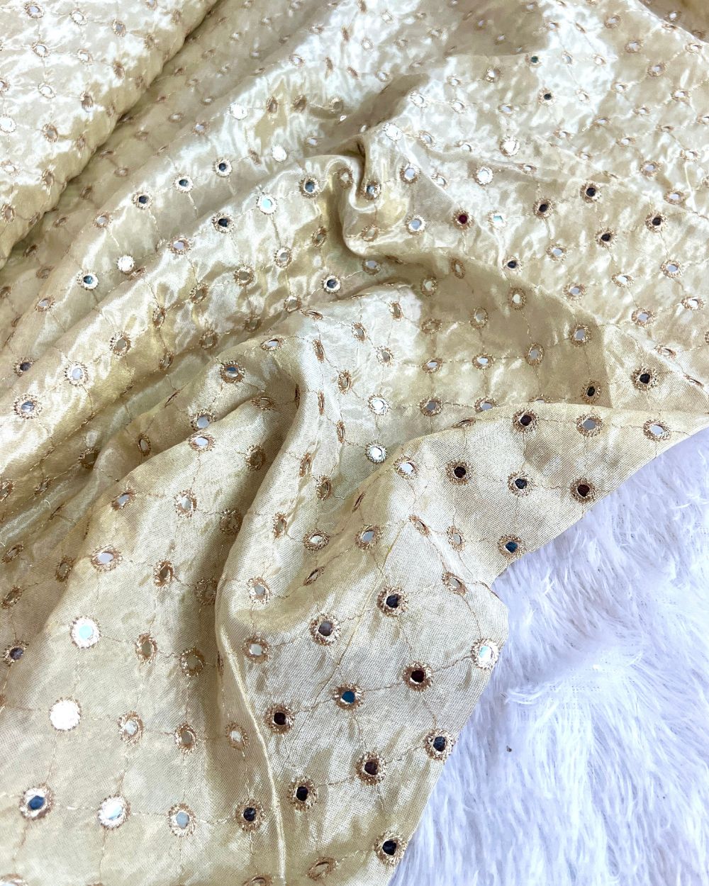 Dyeable Cosmos Work Golden Colour 44 Inches Width