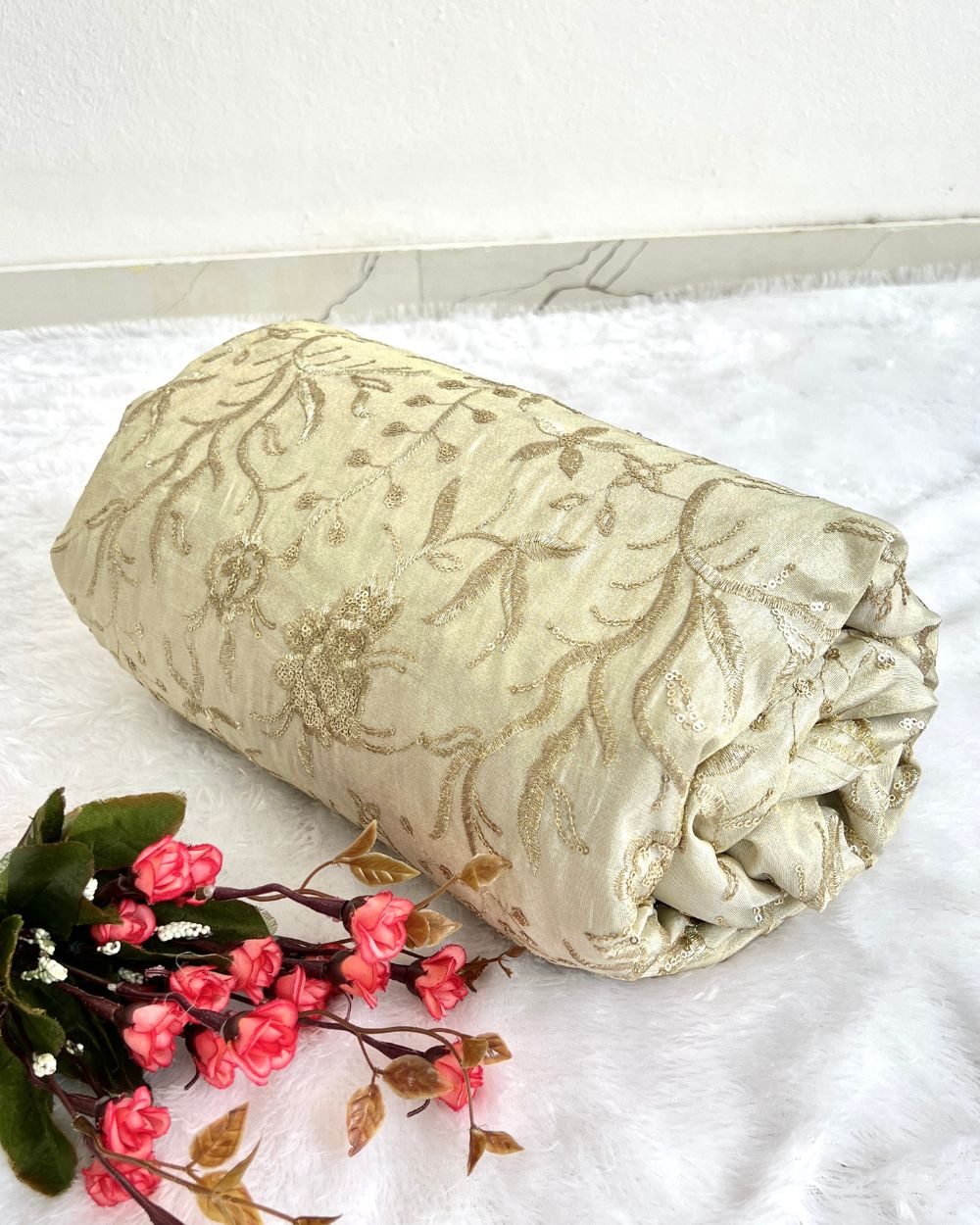 Dyeable Cosmos Work Golden Colour 45 Inches Width