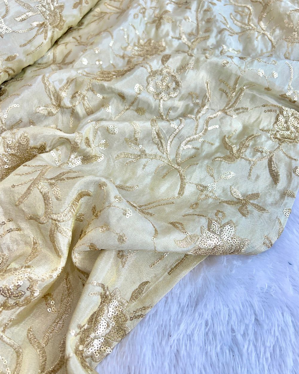 Dyeable Cosmos Work Golden Colour 45 Inches Width