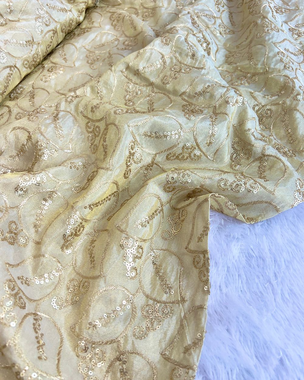 Dyeable Cosmos Work Golden Colour 45 Inches Width