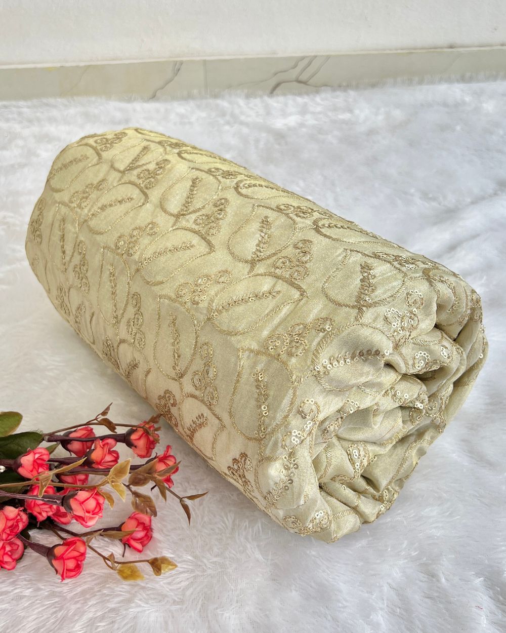 Dyeable Cosmos Work Golden Colour 45 Inches Width