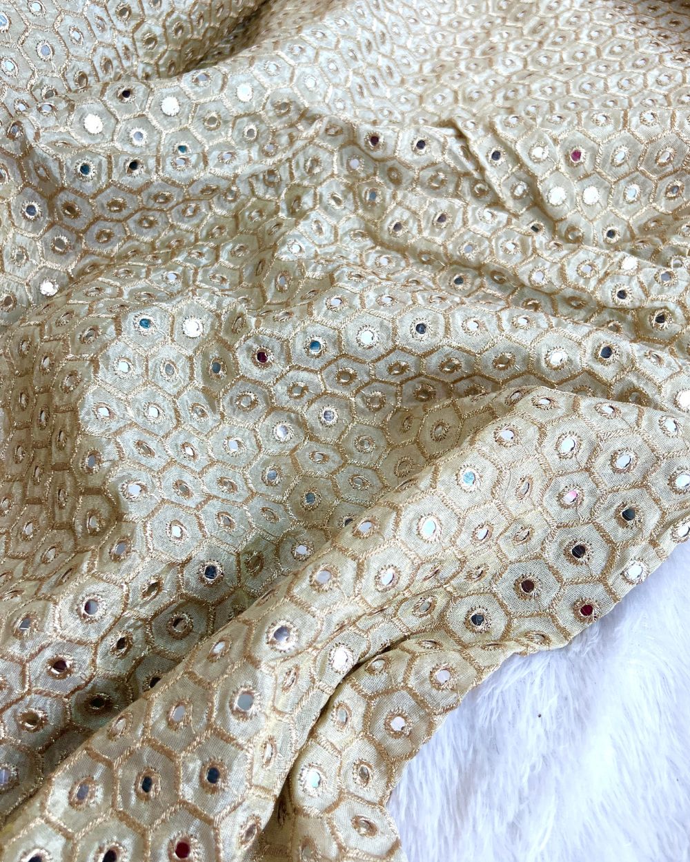 Dyeable Cosmos Work Golden Colour 45 Inches Width