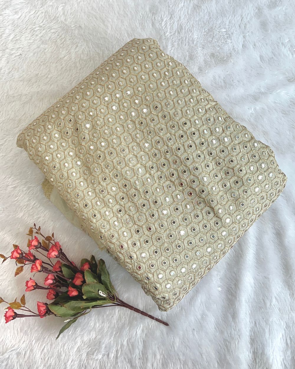 Dyeable Cosmos Work Golden Colour 45 Inches Width