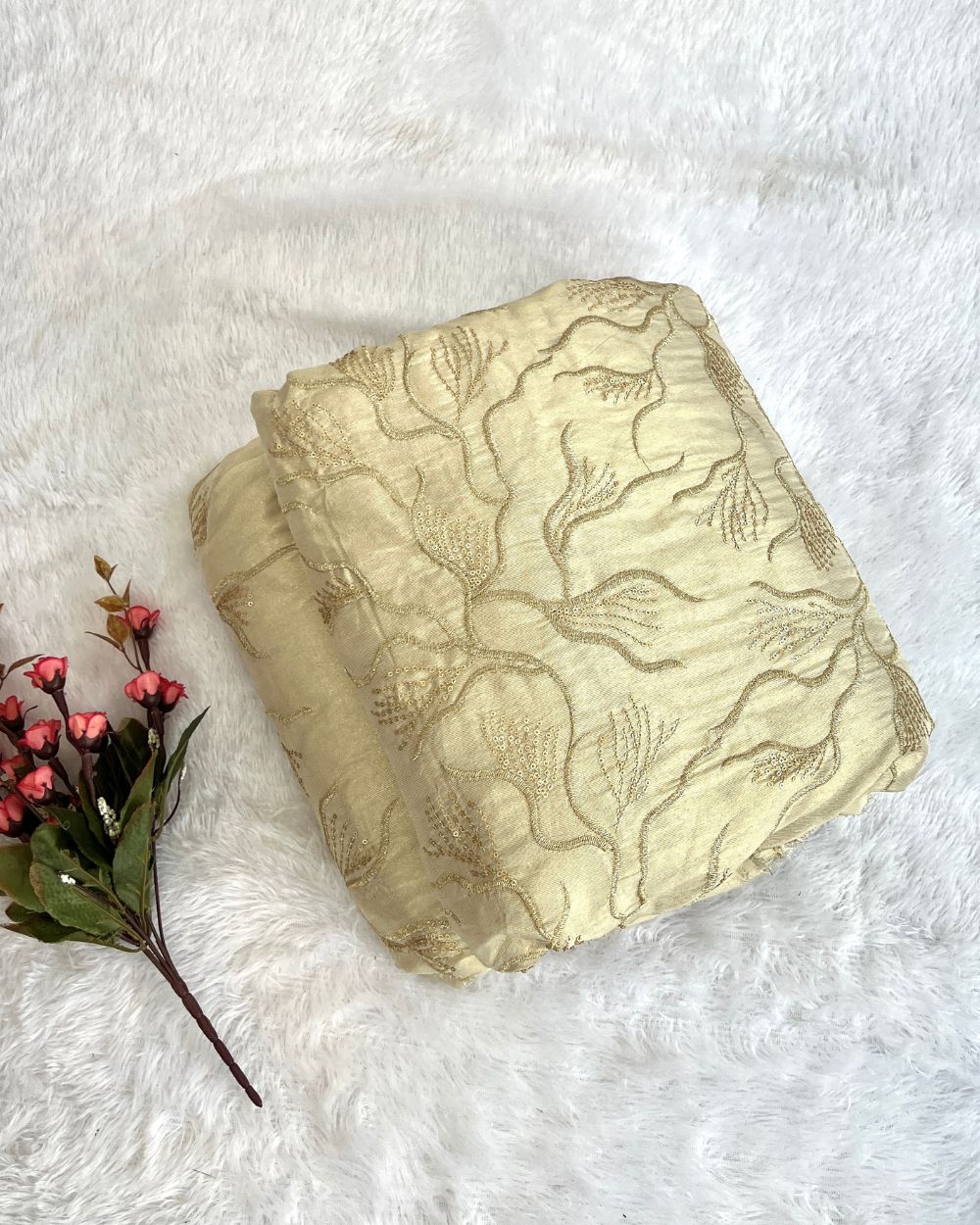 Dyeable Cosmos Work Golden Colour 48 Inches Width