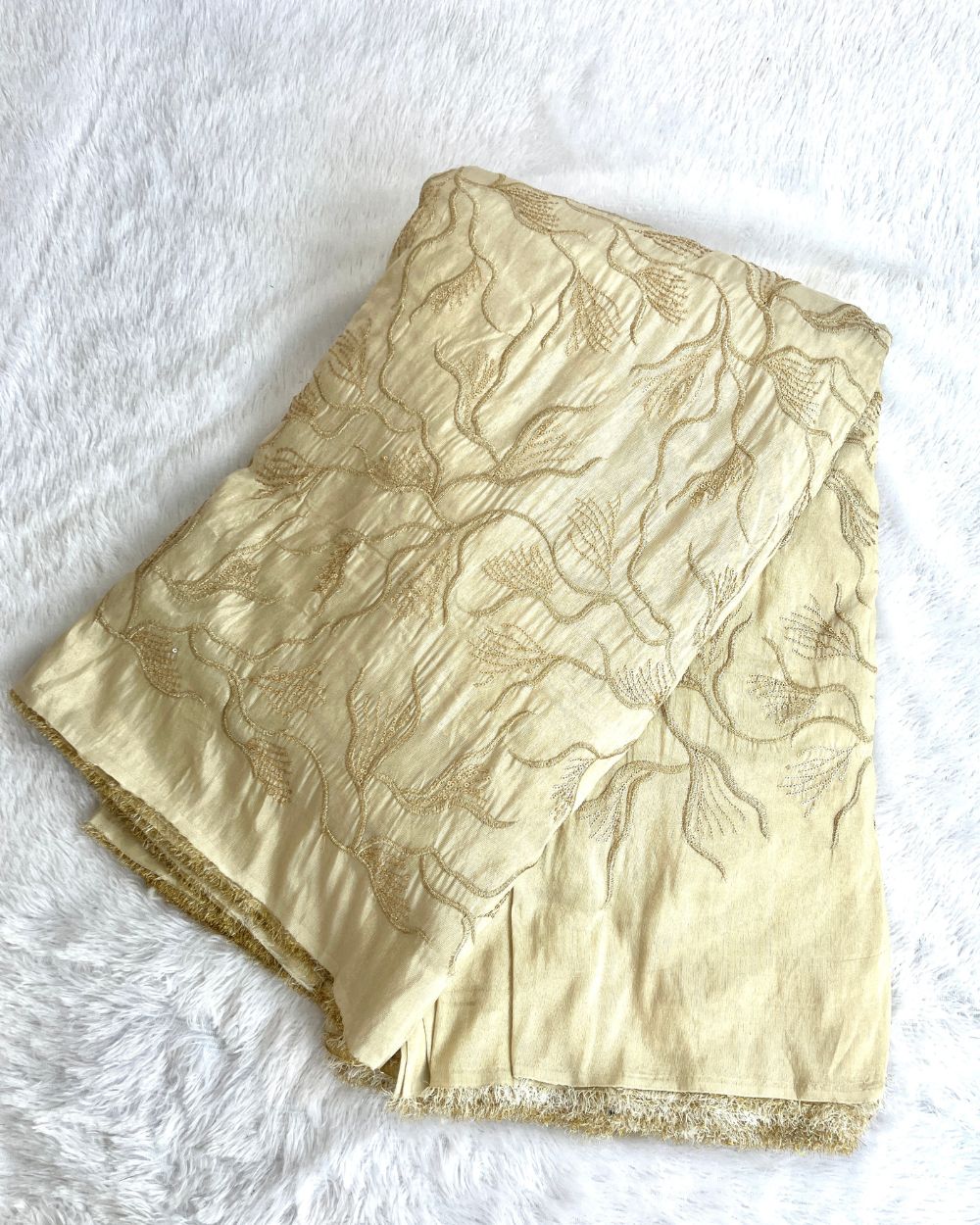 Dyeable Cosmos Work Golden Colour 48 Inches Width