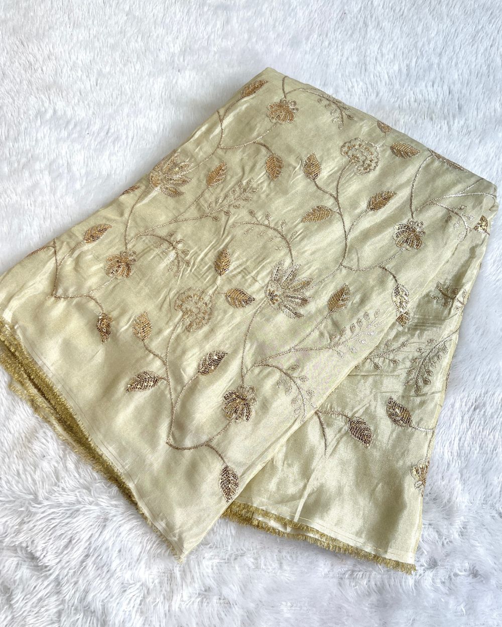 Dyeable Cosmos Work Golden Colour 44 Inches Width