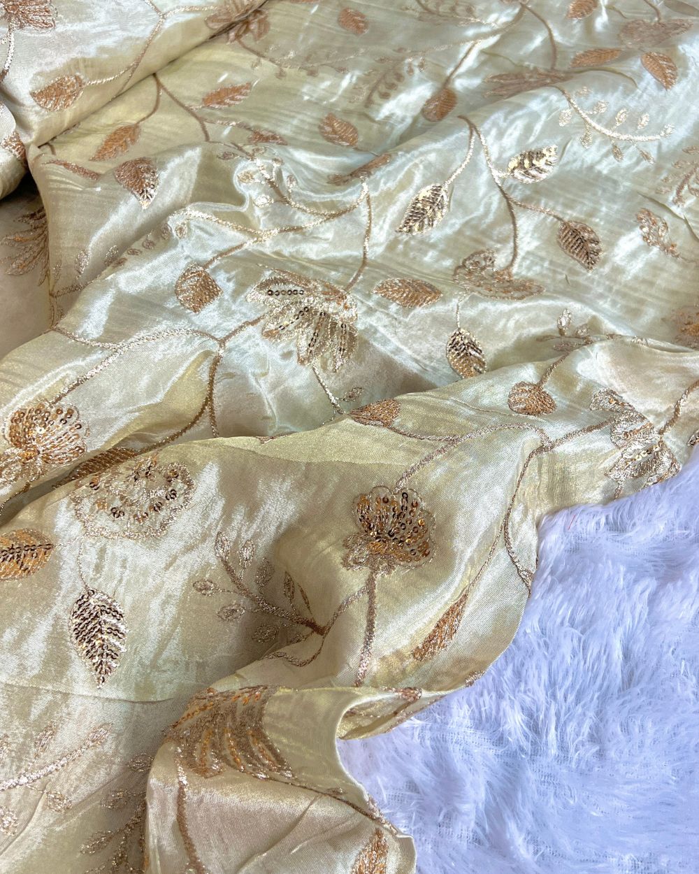 Dyeable Cosmos Work Golden Colour 44 Inches Width