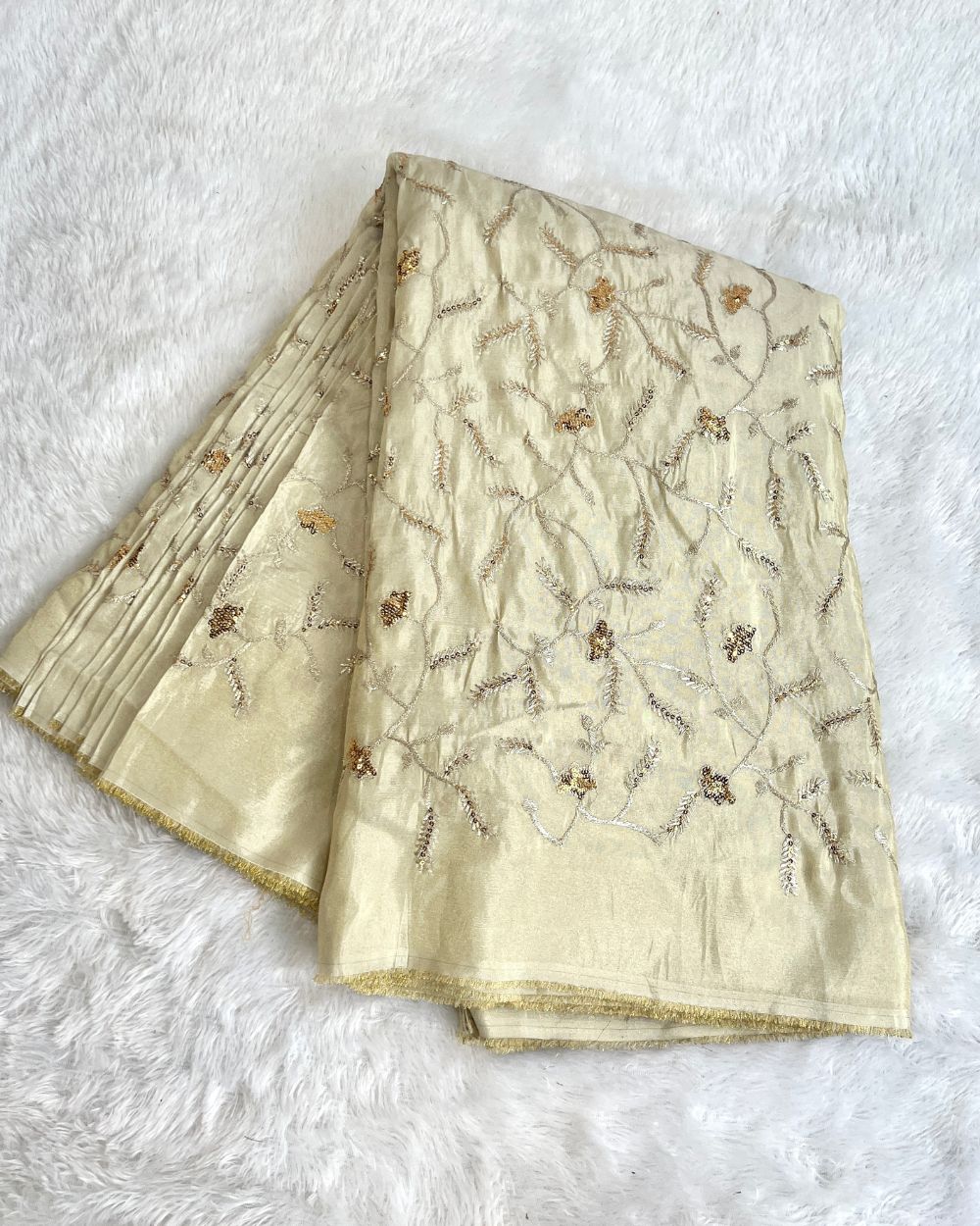 Dyeable Cosmos Work Golden Colour 44 Inches Width