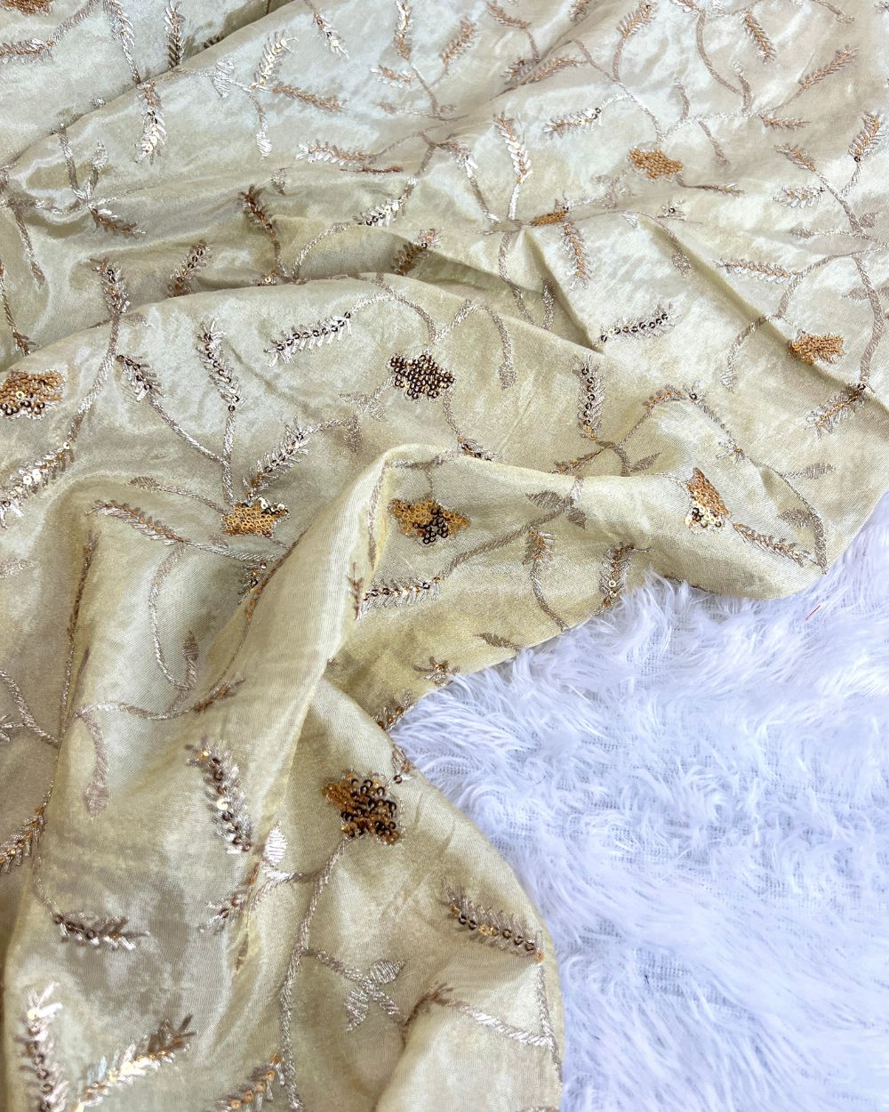 Dyeable Cosmos Work Golden Colour 44 Inches Width