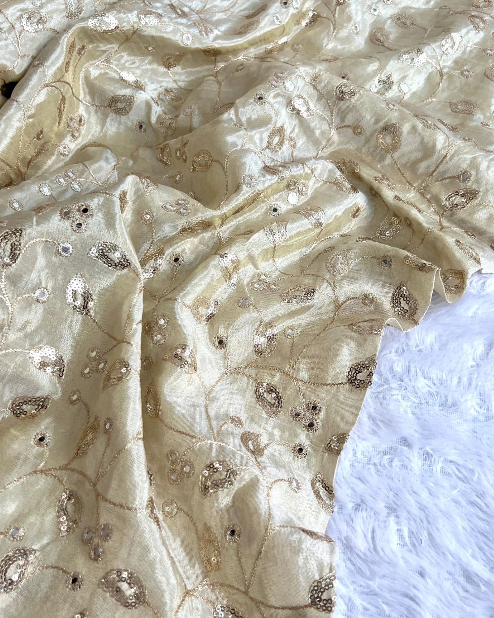 Dyeable Cosmos Work Golden Colour 44 Inches Width