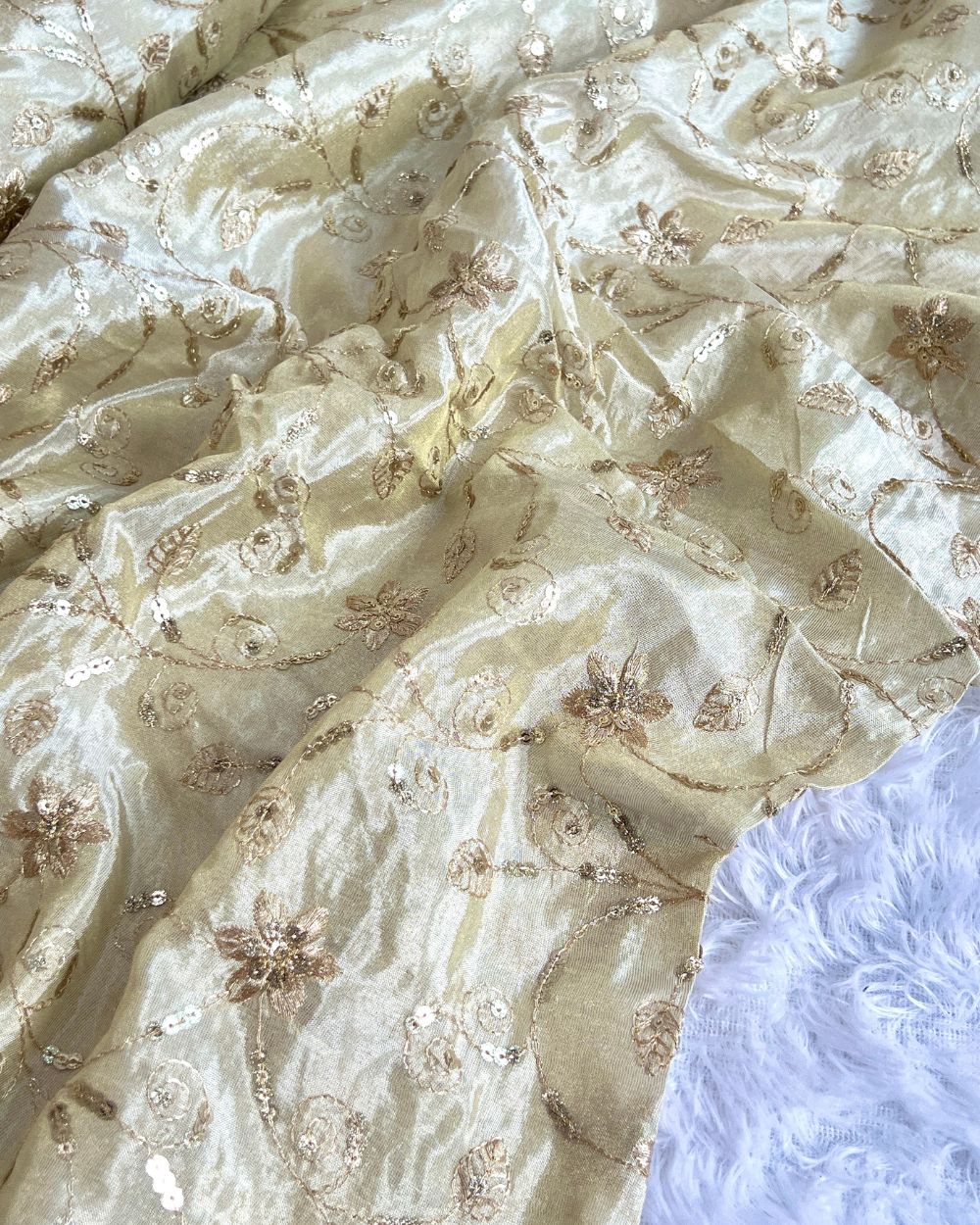 Dyeable Cosmos Work Golden Colour 44 Inches Width