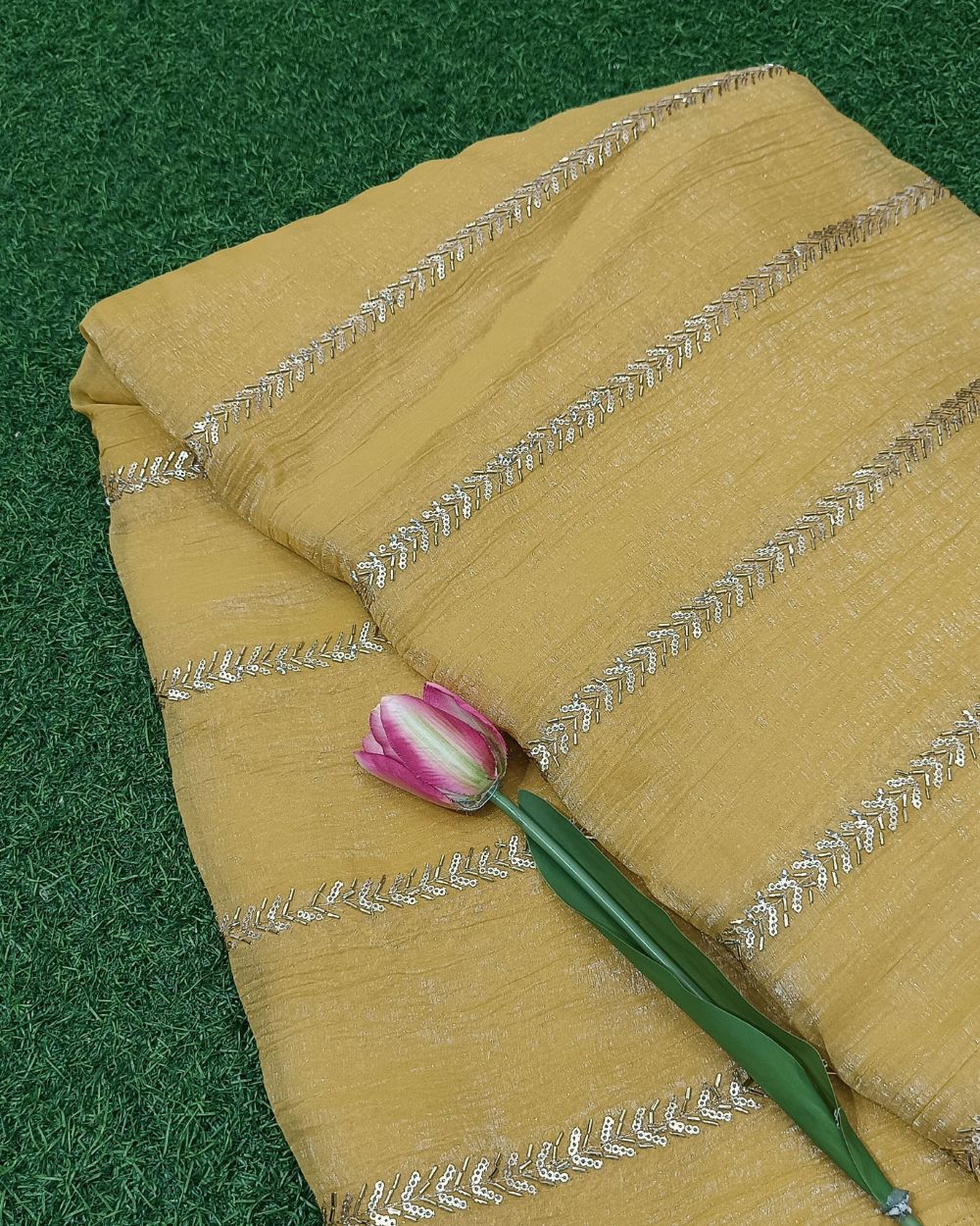 Gold Crush Work Yellow Colour 44 Inches Width