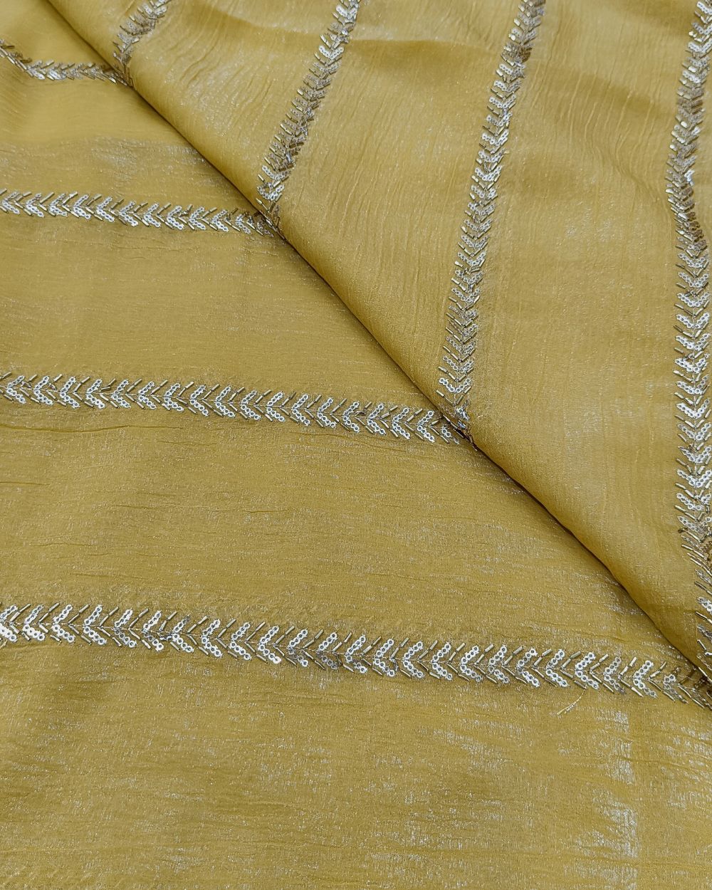 Gold Crush Work Yellow Colour 44 Inches Width