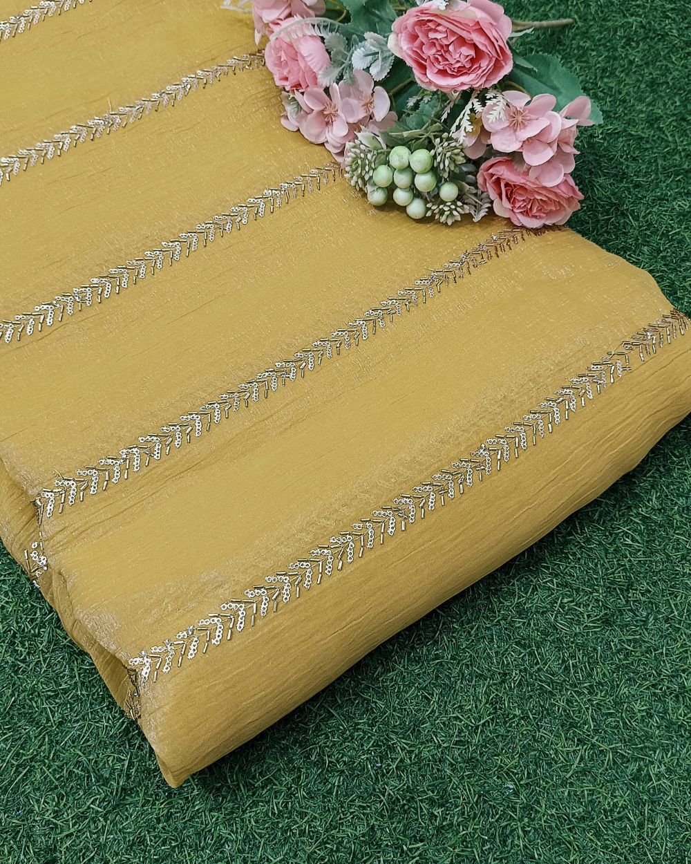 Gold Crush Work Yellow Colour 44 Inches Width