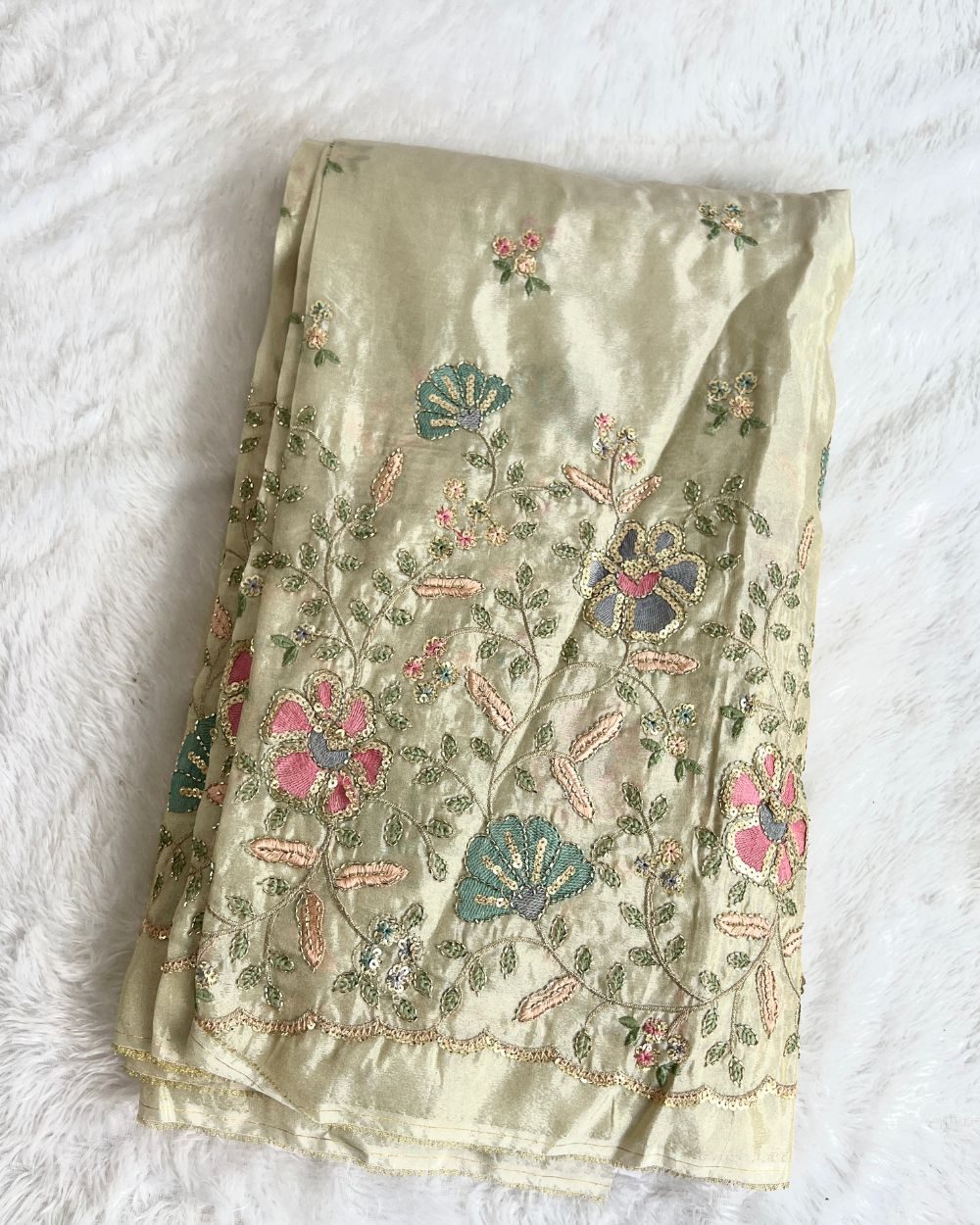 Cosmos Border Work Golden Colour 45 Inches Width