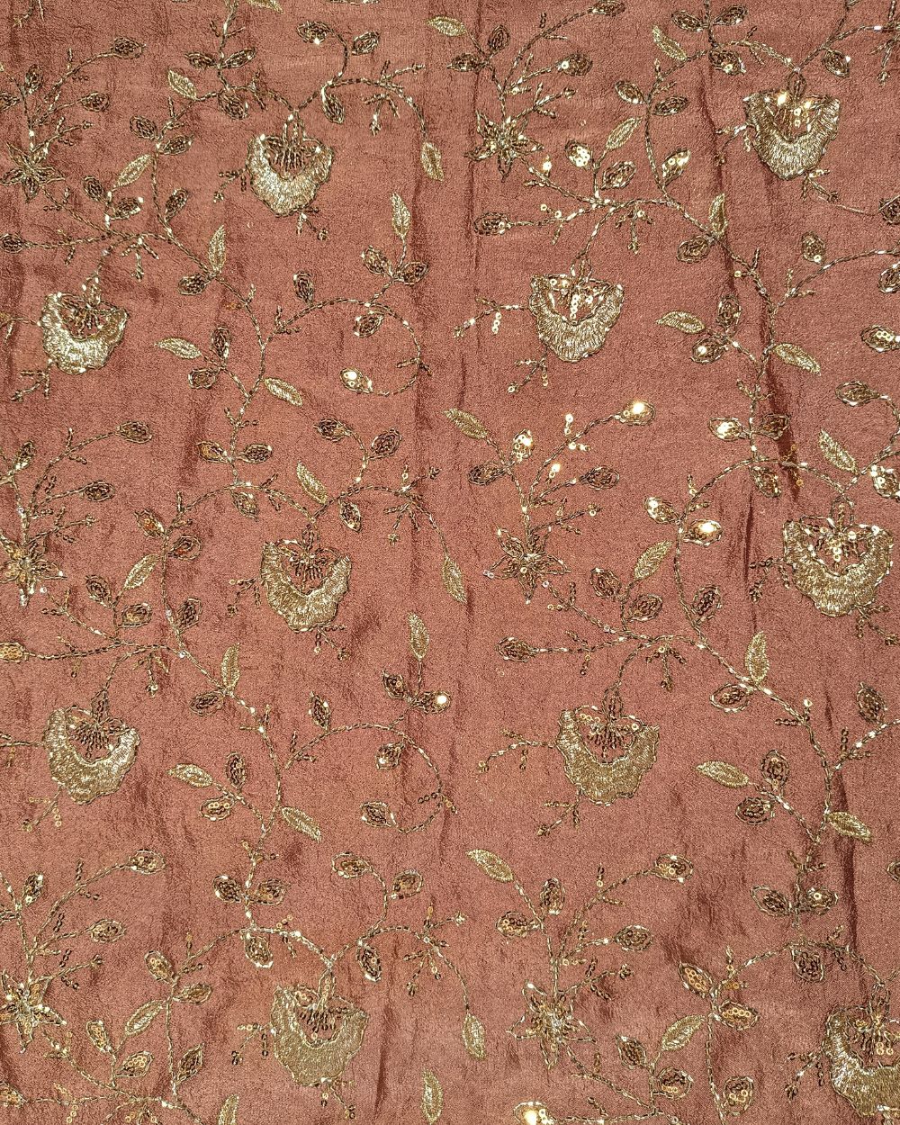 Nayra Crush Silk Work Light Brown Colour 44 Inches Width