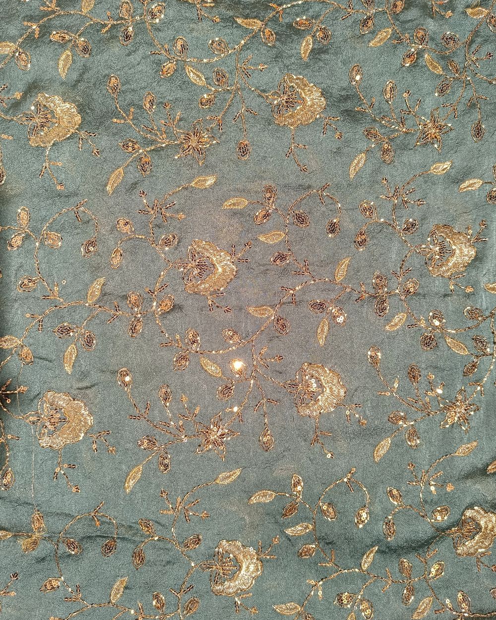 Nayra Crush Silk Work Dark Pista Colour 44 Inches Width