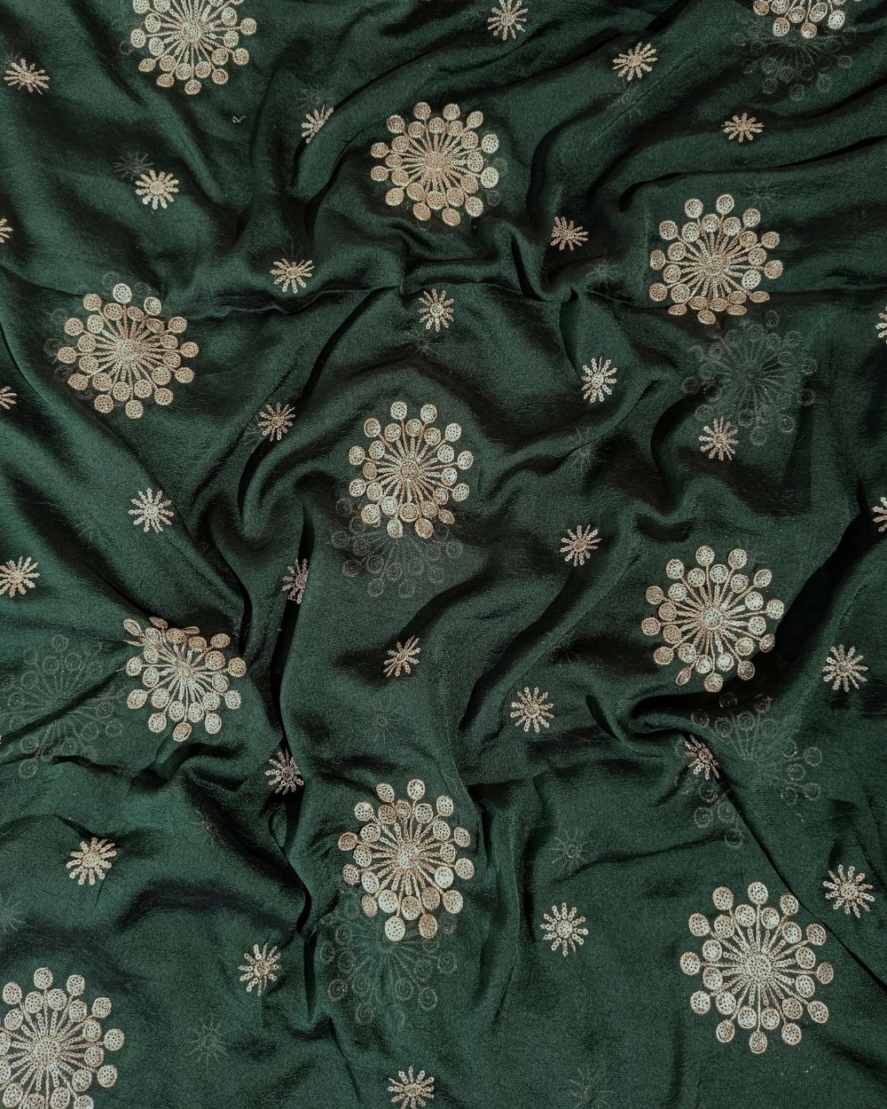 Rangoli Crush Silk Work Bottle Green Colour 44 Inches Width