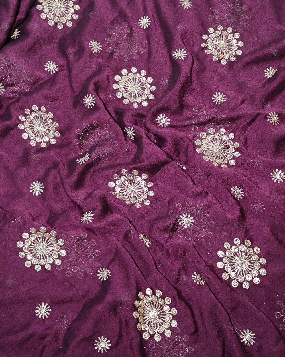 Rangoli Crush Silk Work Wine Colour 44 Inches Width