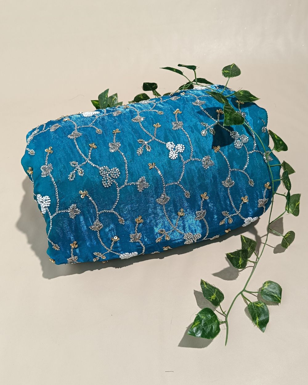 Space Silk Work Peacocke Blue Colour 44 Inches Width