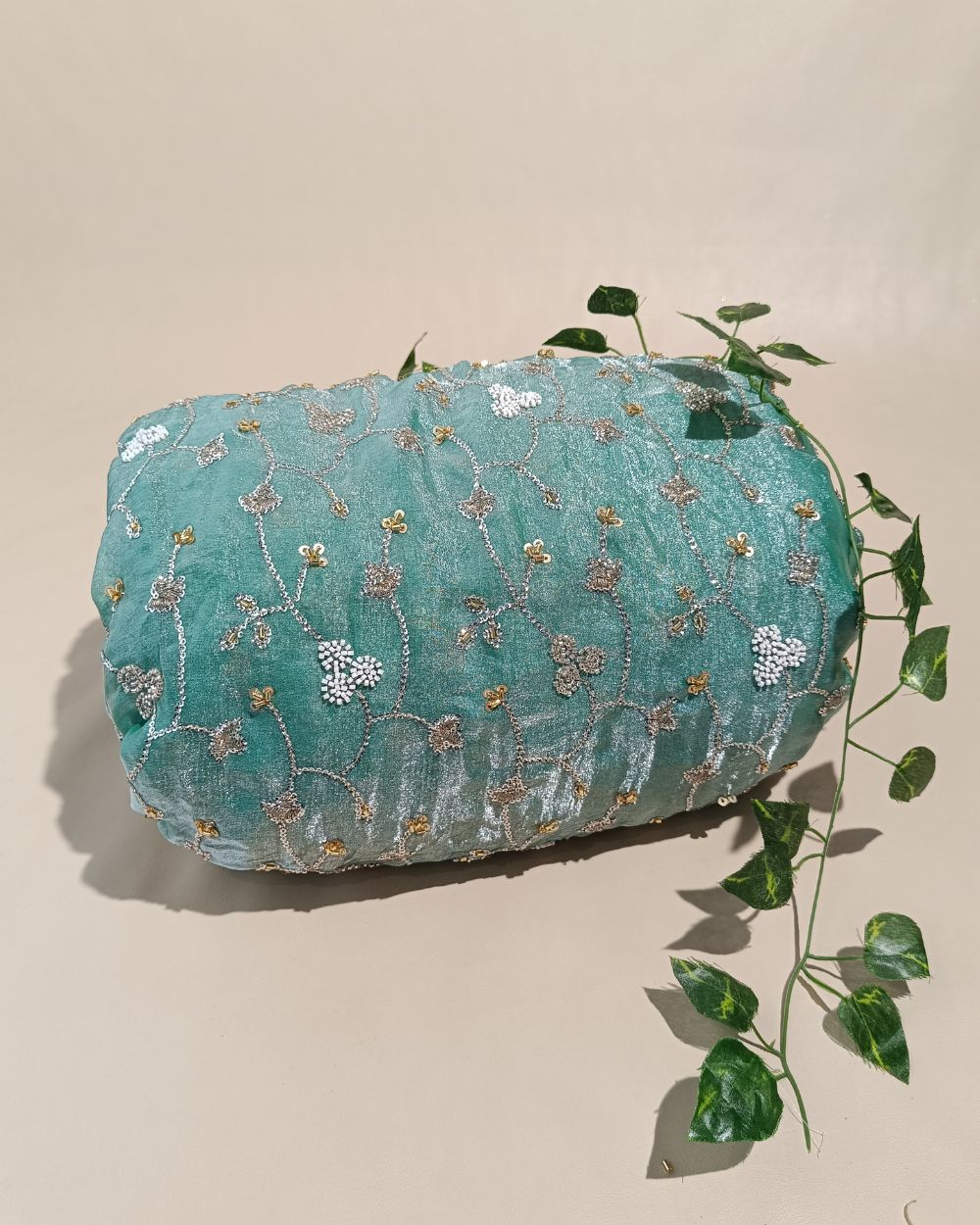 Space Silk Work Sea green Colour 44 Inches Width