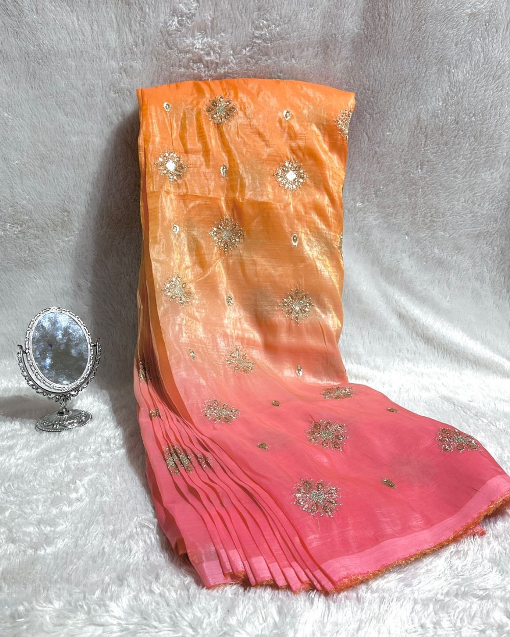 Shaded Gold Crush Work Peach Pink Colour 46 Inches Width