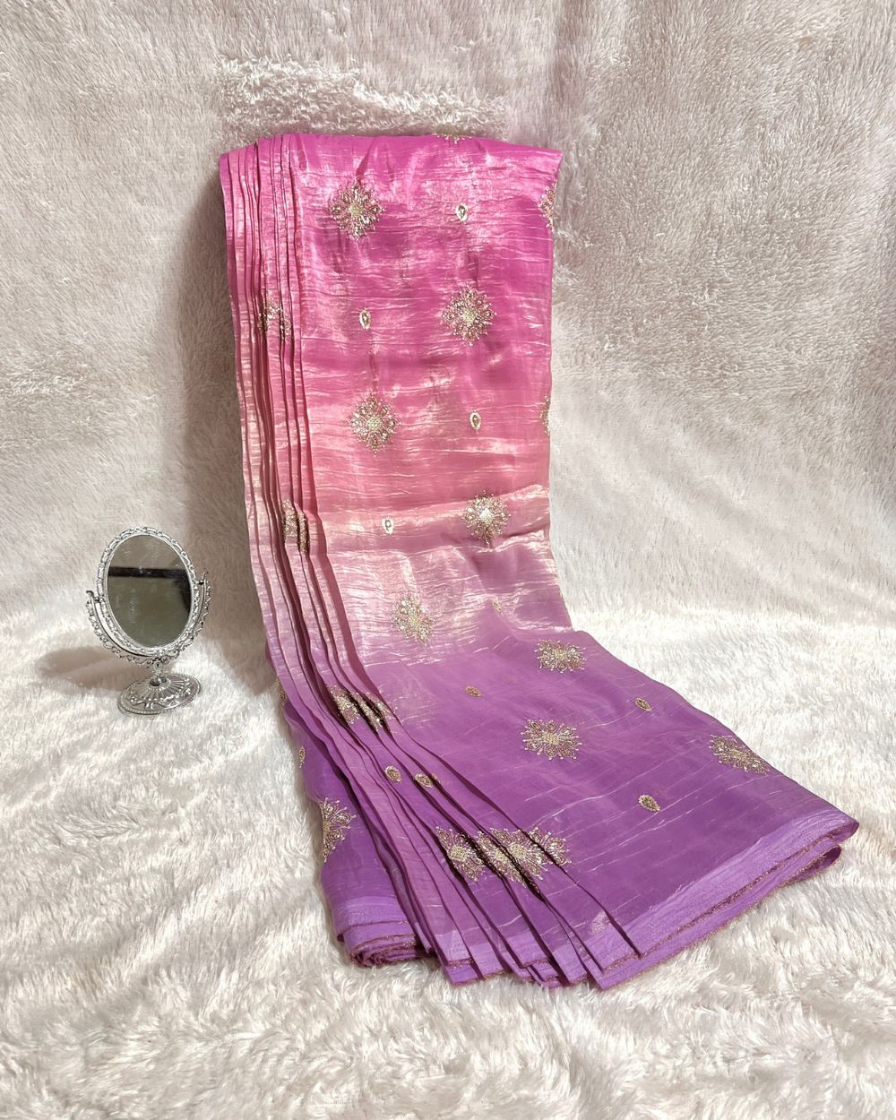 Shaded Gold Crush Work Pinkish Lavender Colour 46 Inches Width