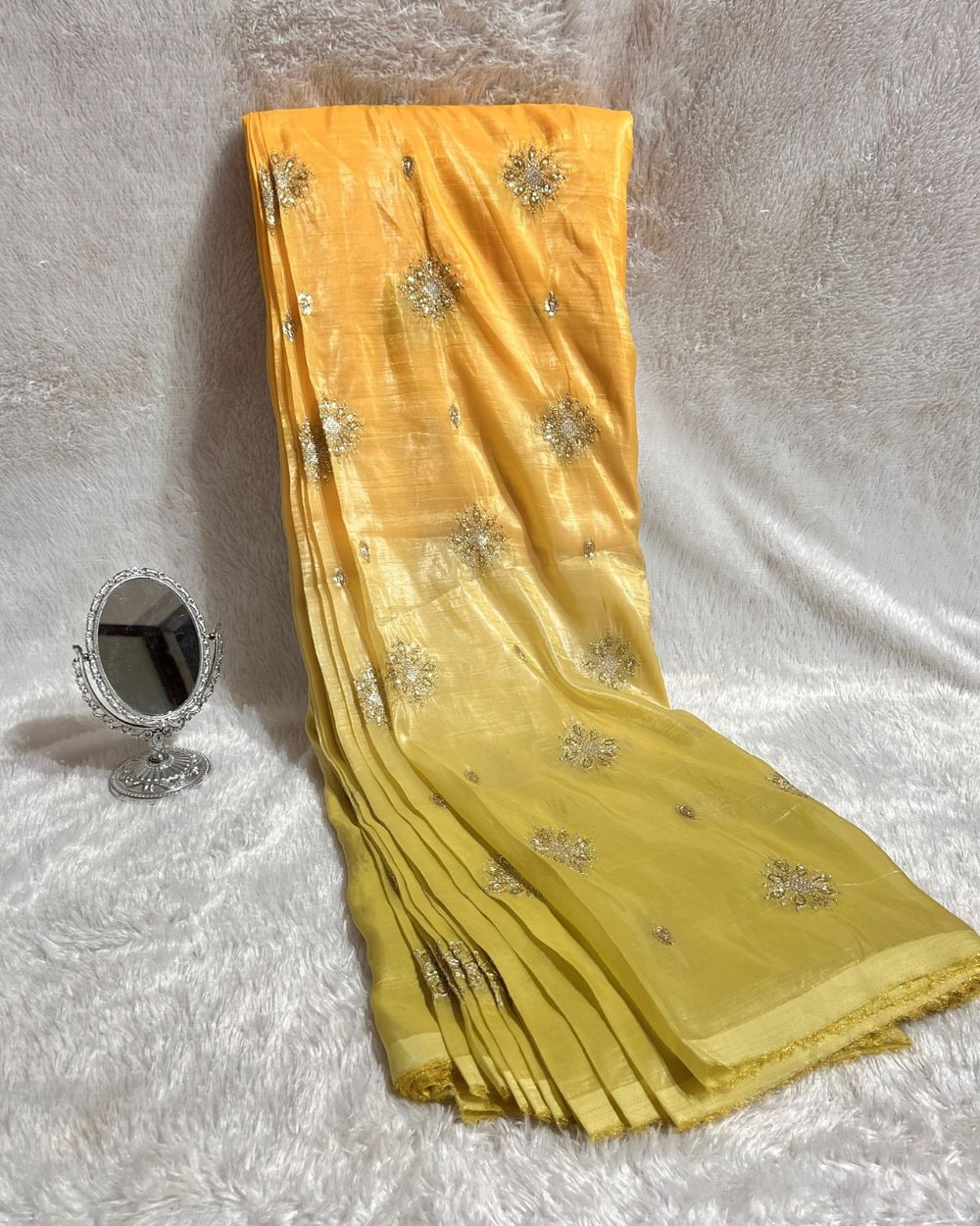 Shaded Gold Crush Work Greenish Yellow Colour 46 Inches Width