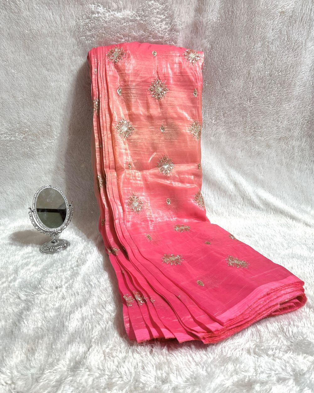 Shaded Gold Crush Work Pink Colour 46 Inches Width