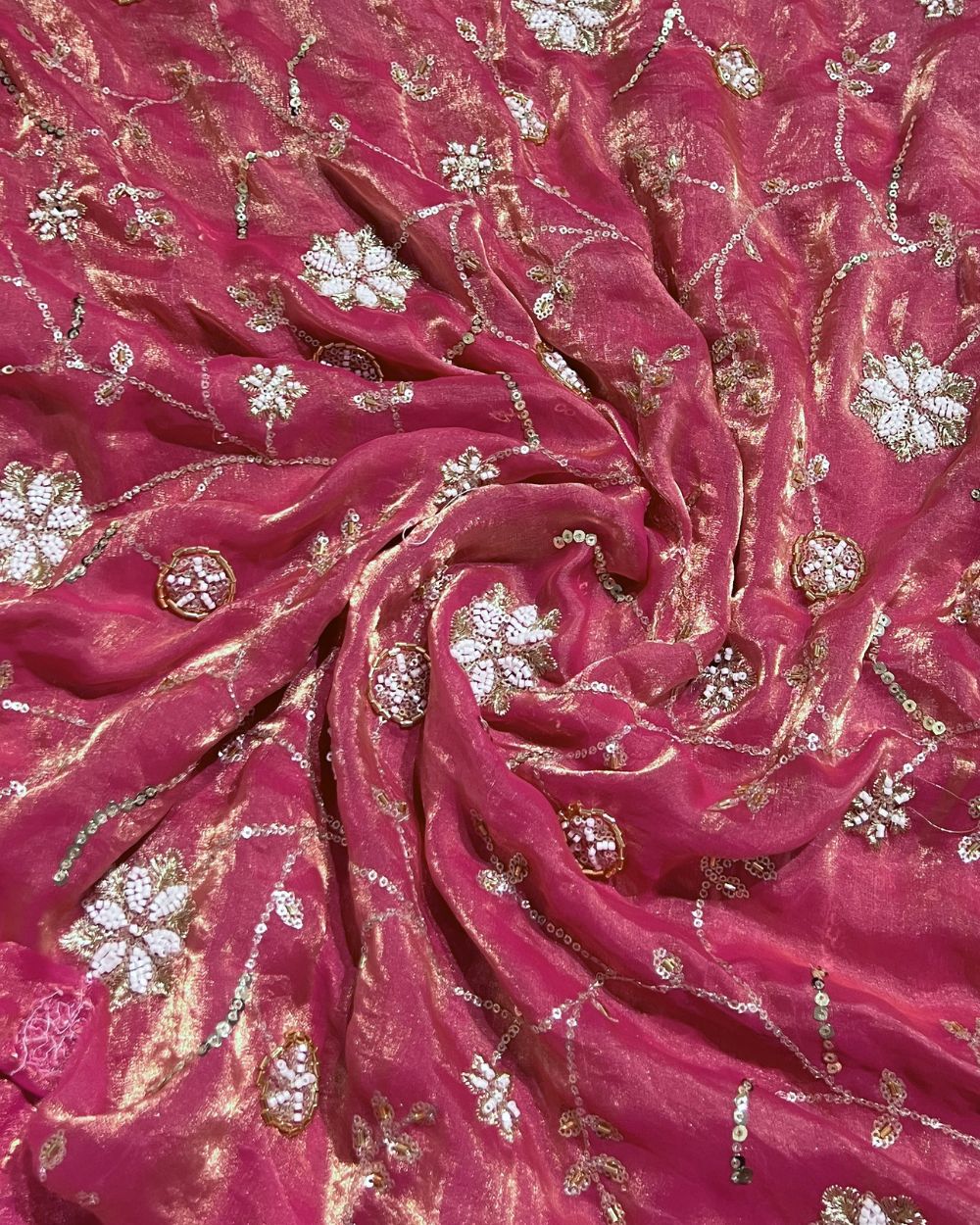 Space Silk Work Copper Pink Colour 46 Inches Width
