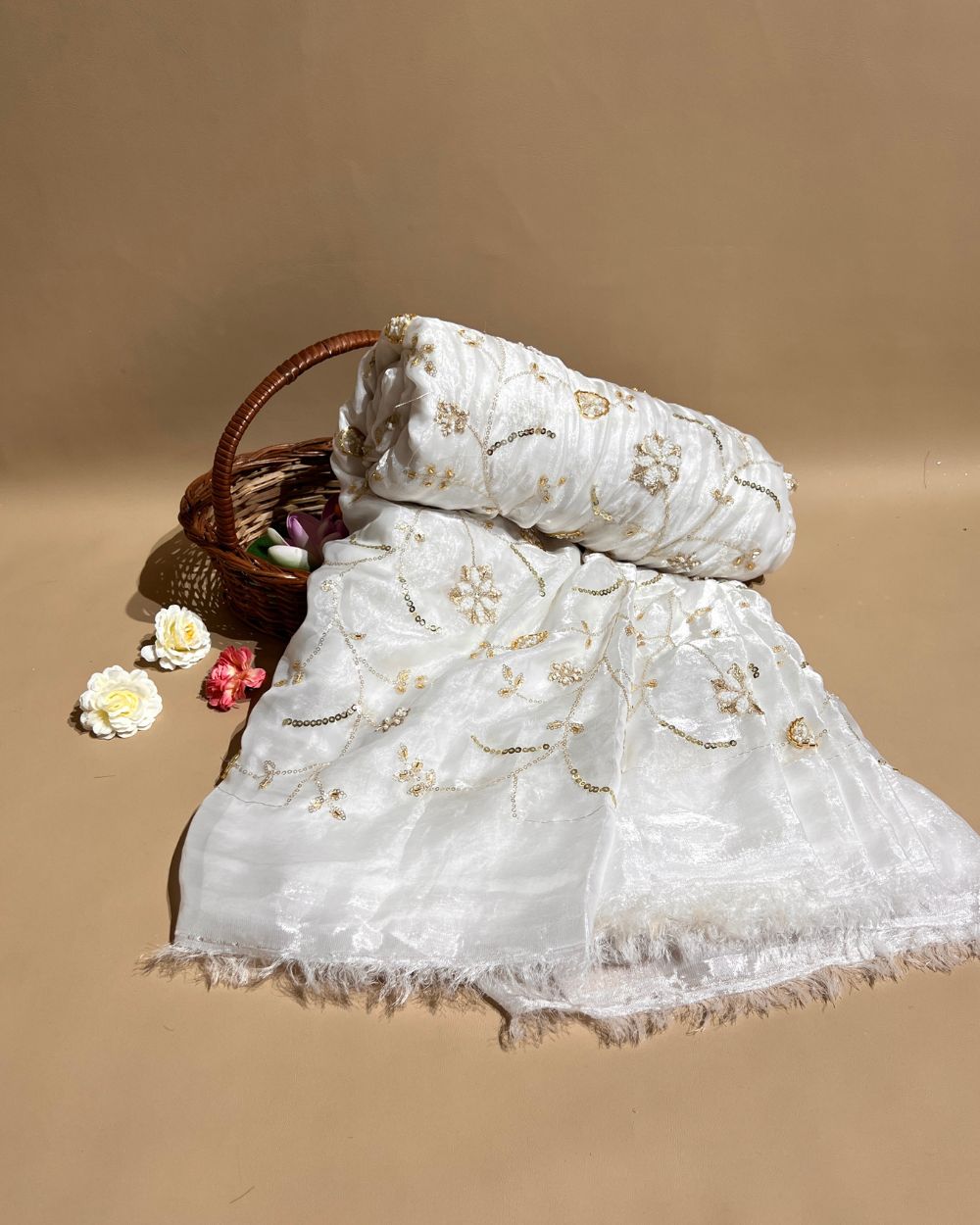 Space Silk Work White Colour 46 Inches Width