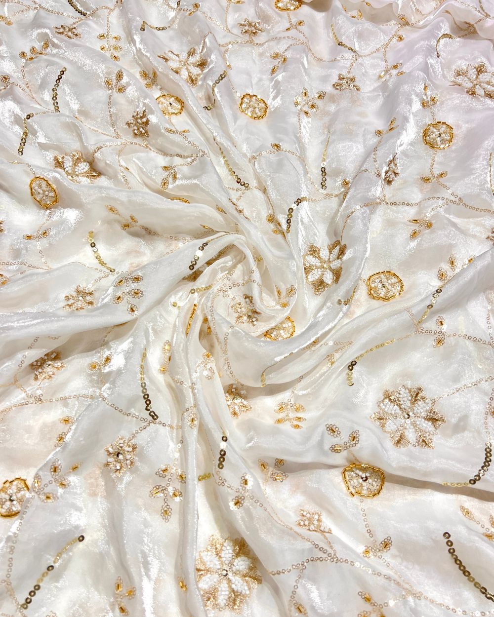 Space Silk Work White Colour 46 Inches Width