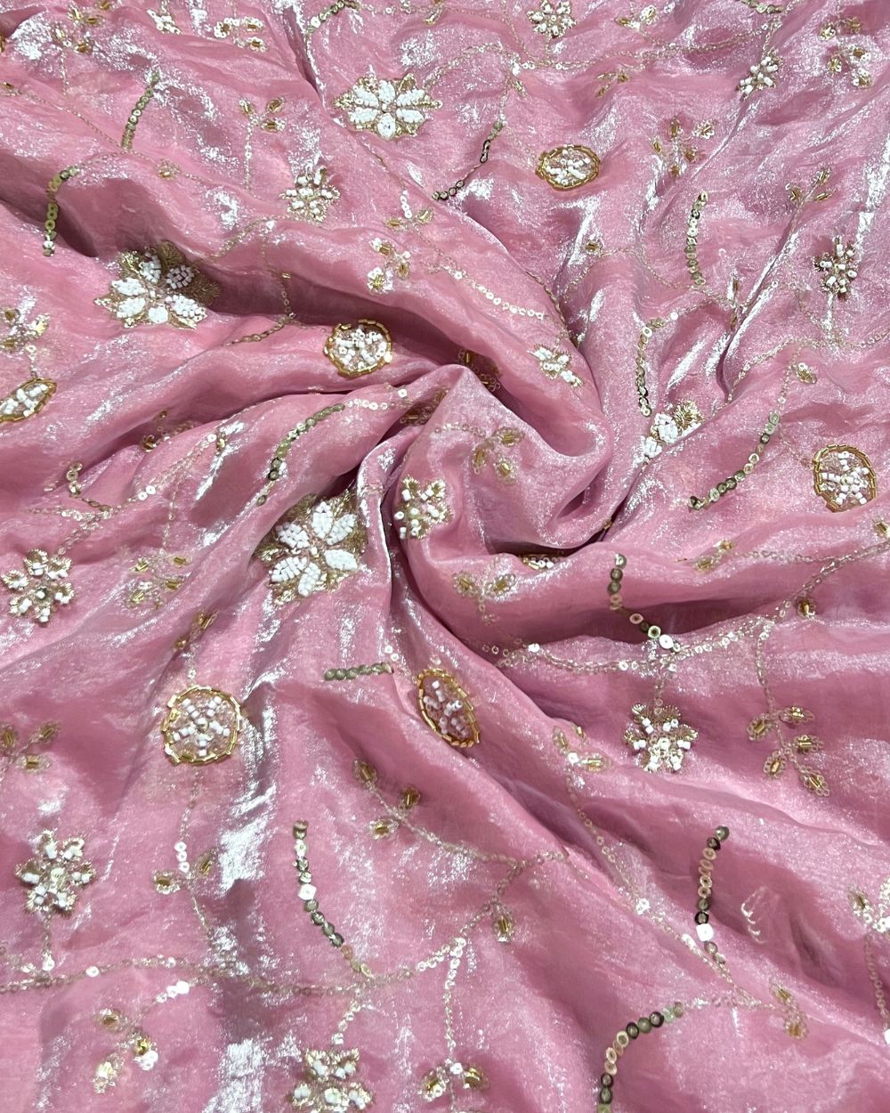 Space Silk Work Pastel Pink Colour 46 Inches Width